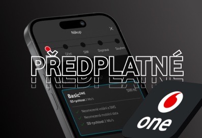 Obrazovka předplatného Vodafone One na chytrém telefonu s textem “PŘEDPLATNÉ.