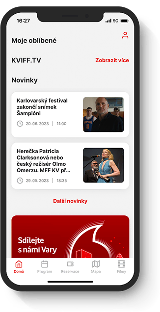 Screenshot z aplikace Vodafone KVIFF guide