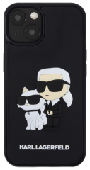 Pouzdro iPhone 15 Karl Lagerfeld 3D Rubber Karl and Choupette (černá)