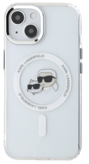 Pouzdro iPhone 13 Karl Lagerfeld IML K&CH Heads Metal Frame MagSafe, průhledná