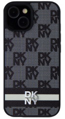 Pouzdro iPhone 15 DKNY PU Leather Checkered Pattern and Stripe (černá)