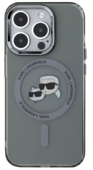 Pouzdro iPhone 15 Pro Max Karl Lagerfeld IML K&CH Heads Metal Frame MagSafe, černá