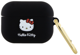 Pouzdro AirPods Pro Hello Kitty Liquid Silicone 3D Kitty Head Logo, černá