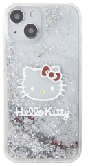 Pouzdro iPhone 12/12 Pro Hello Kitty Liquid Glitter Head Logo, průhledná