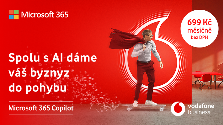 Vodafone Business nabízí firmám AI parťáka Microsoft 365 Copilot, nástroj, který usnadňuje práci, zrychluje rozhodování a pomáhá s denní agendou. Firmy si mohou Microsoft 365 Copilot pořídit jako doplněk k vybraným licencím Microsoft 365 za 699 Kč měsíčně. Kromě toho Vodafone Business nabízí komplexní služby na míru pro nástroje Microsoft 365 a pomáhá firmám s jejich správným nasazením a efektivním využíváním. Například společnost Copy General Onsite Services využila managované služby od Vodafone Business k výběru nejvhodnější licence Microsoft 365, nasazení bezpečnostního řešení Microsoft Intune a zajištění odborné podpory.  